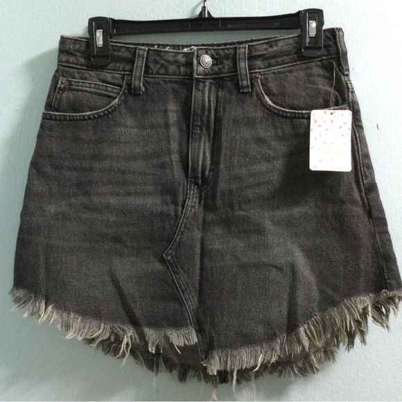 FREE PEOPLE FRINGE/FRAYED DENIM SKIRT - Picture 2 of 3